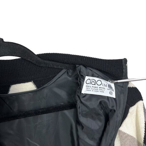 Vintage Ciao Ltd Women Wool Knit Dress Stretch Long Sleeve Lined Black Cream 12* - Picture 6 of 6